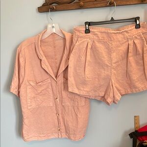 Andrew Marc linen cotton blend pink Button-Up Shirt and Shorts Set